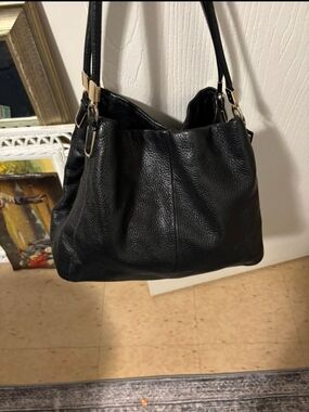 Coach Black Pebbled Leather Shoulder Bag with Gold Hardware
